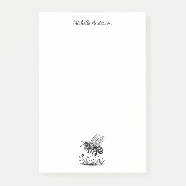 Modern Trendy Personalized Honey Bee Floral  Post-it Notes (Front)