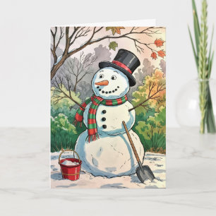 Modern Trendy Personalized Merry Christmas Snowman Holiday Card