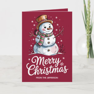 Modern Trendy Personalized Merry Christmas Snowman Holiday Card