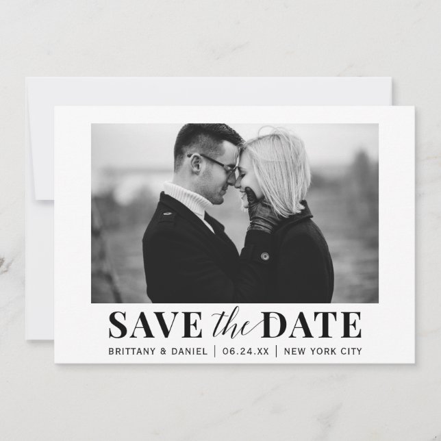 Modern Trendy Photo Black and White Save The Date (Front)