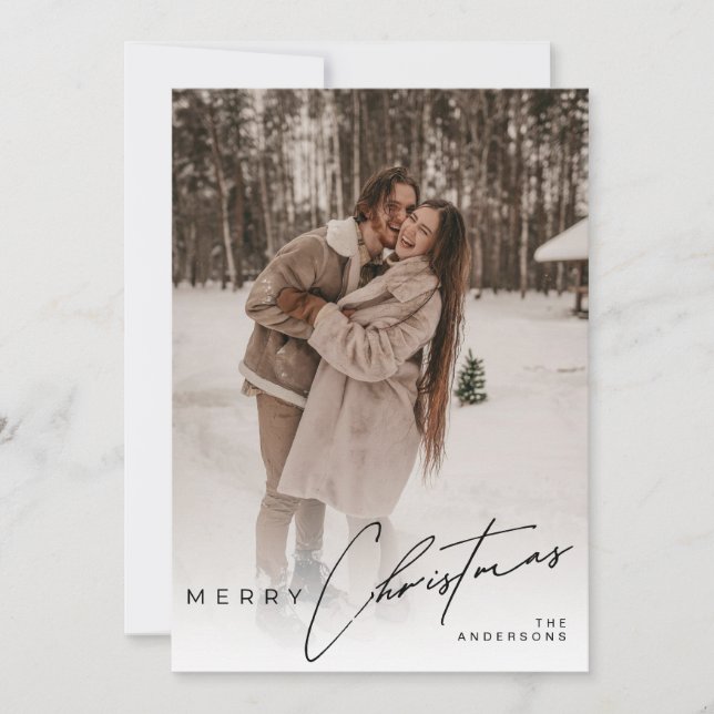 Modern Trendy Photo Elegant Script Christmas  Holiday Card (Front)