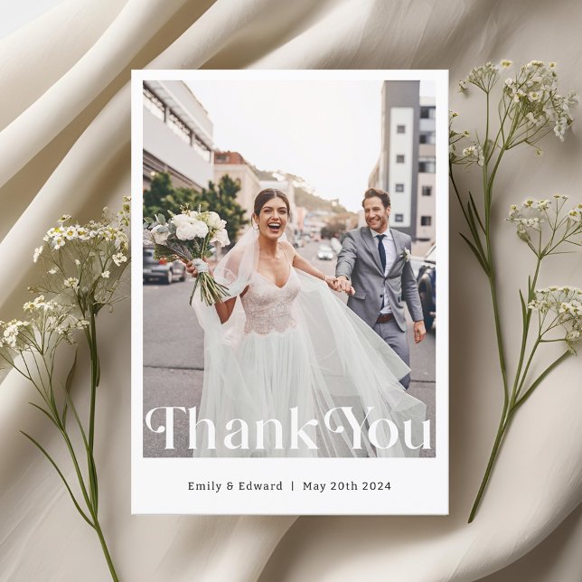 Modern Trendy Photo Wedding Thank You Card (Creator Uploaded)