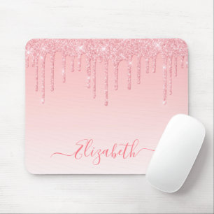 Modern Trendy Pink Blush Glitter Stylish Script Mouse Pad
