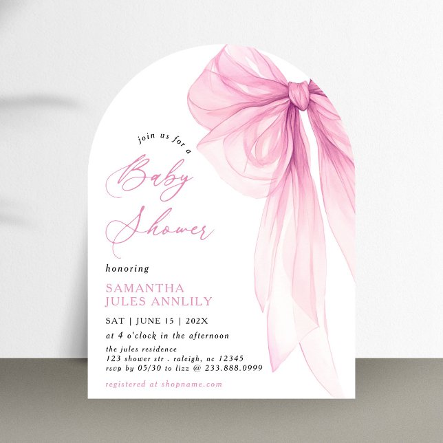 Modern Trendy Pink Bow Baby Shower Invitation (Creator Uploaded)