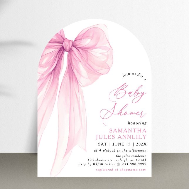 Modern Trendy Pink Bow Baby Shower Invitation (Creator Uploaded)