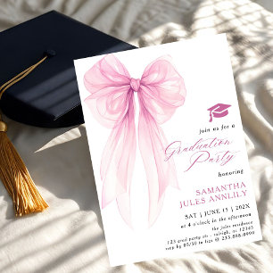 Modern Trendy Pink Bow Graduation Party  Invitation