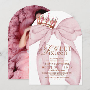 Modern Trendy Pink Bow Sweet 16 Birthday Invitation