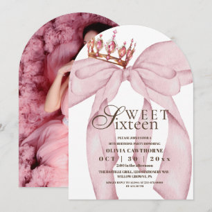 Modern Trendy Pink Bow Sweet 16 Birthday  Invitation