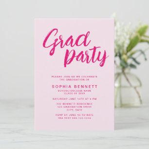 Modern Trendy Pink Brush Script Graduation Party Invitation