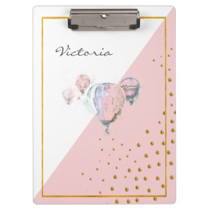 Modern Trendy Pink Coloured Balloon Add Your Name Clipboard