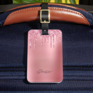 Modern Trendy Pink Dripping Glitter  Luggage Tag