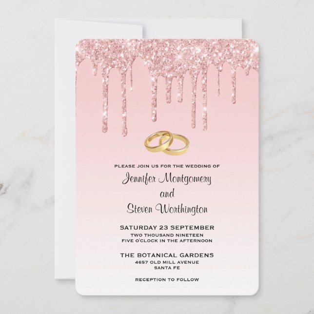 Modern Trendy Pink Faux Glitter Wedding Invitation (Front)