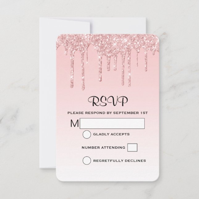 Modern Trendy Pink Faux Glitter Wedding RSVP Card (Front)