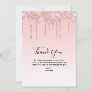 Modern Trendy Pink FAUX Liquid Glitter Thank You Card