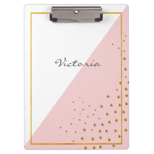 Modern Trendy Pink Gold Dots Add Your Name Clipboard