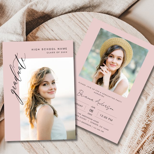 Modern Trendy Pink Photo Graduation Party Invitation (Creator Uploaded)