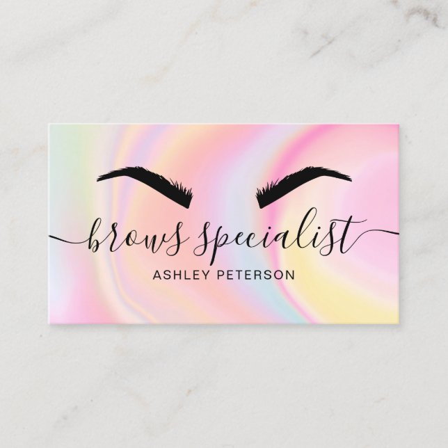 Modern trendy pink rainbow unicorn marble brows business card (Front)