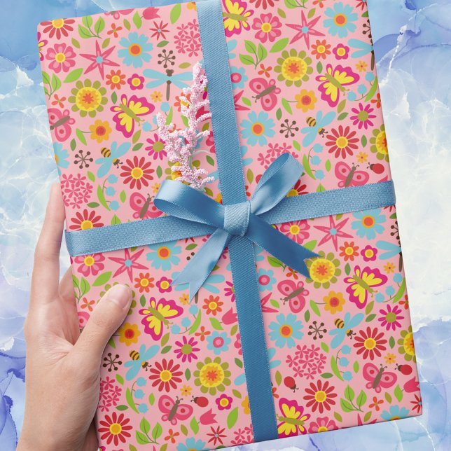 Modern Trendy Pink Summer Floral Girly Wrapping Paper (Creator Uploaded)