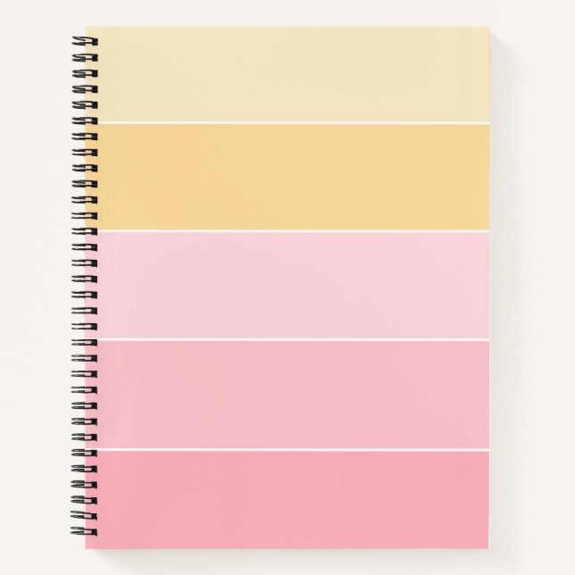 Modern Trendy Pink Vanilla Yellow White Striped Notebook (Front)