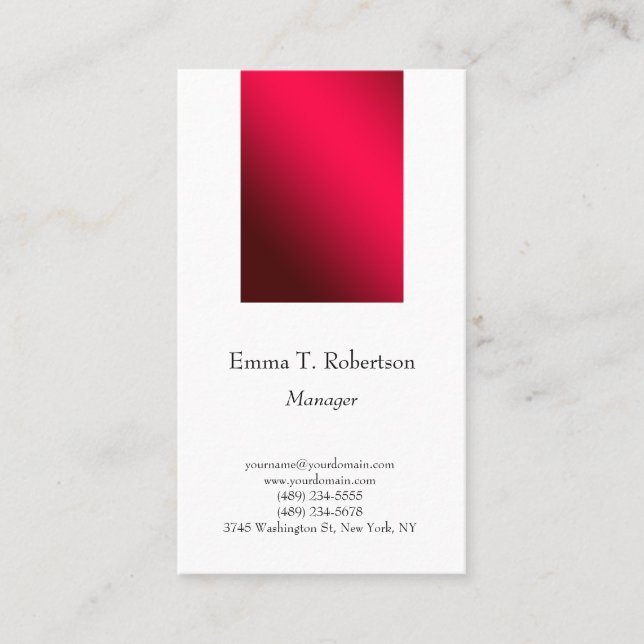 Modern trendy plain simple minimalist red white business card (Front)