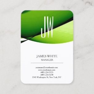 Modern trendy plain white green stylish monogram business card