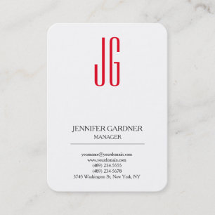 Modern trendy plain white red monogram business card
