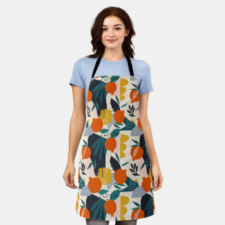 Modern Trendy Preppy Chic Apricot and Leaves Apron
