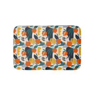 Modern Trendy Preppy Chic Apricot and Leaves Bath Mat