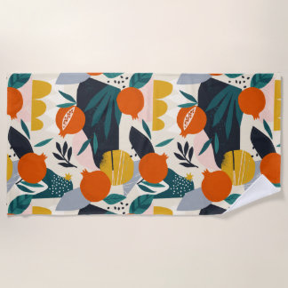 Modern Trendy Preppy Chic Apricot and Leaves Beach Towel