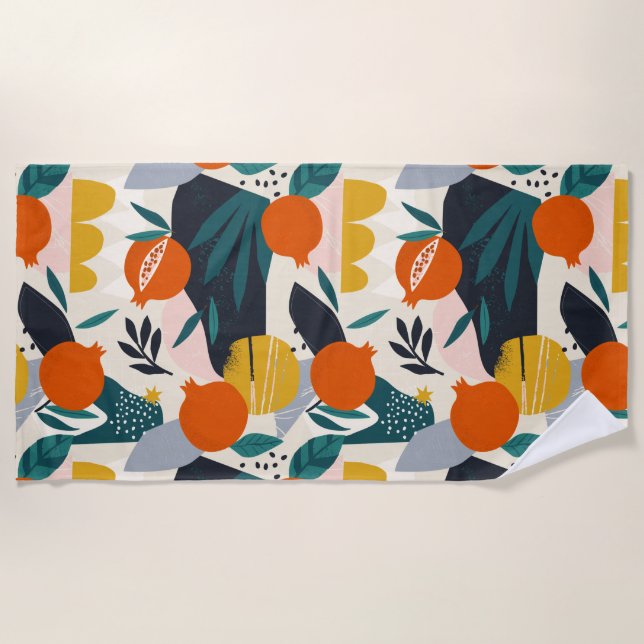 Modern Trendy Preppy Chic Apricot and Leaves Beach Towel (Front)