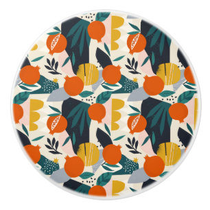 Modern Trendy Preppy Chic Apricot and Leaves Ceramic Knob