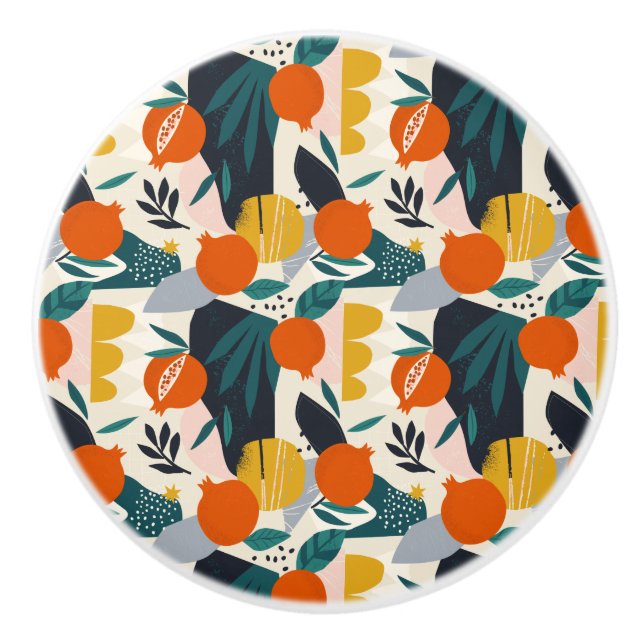 Modern Trendy Preppy Chic Apricot and Leaves Ceramic Knob (Front)