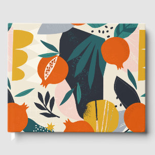 Modern Trendy Preppy Chic Apricot and Leaves Guest Book