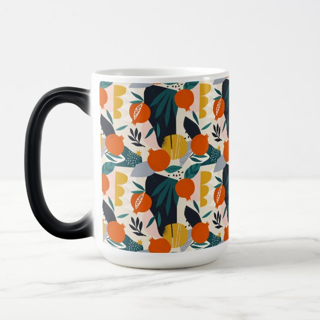 Modern Trendy Preppy Chic Apricot and Leaves Magic Mug (Left)
