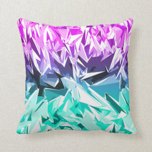 Modern Trendy Purple and Teal Fractal Geo Cushion