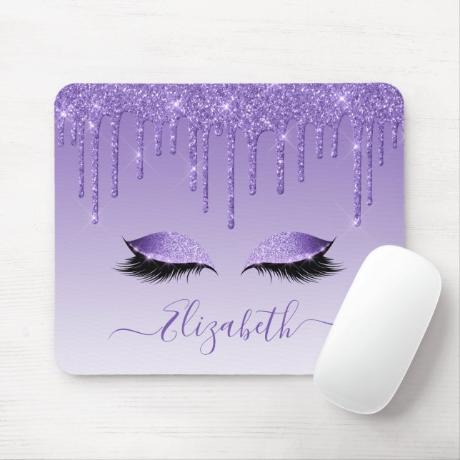 Modern Trendy Purple Glitter Lashes Stylish Script Mouse Pad (With Mouse)