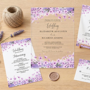Modern Trendy Purple Lavender  Wedding Acrylic Invitations