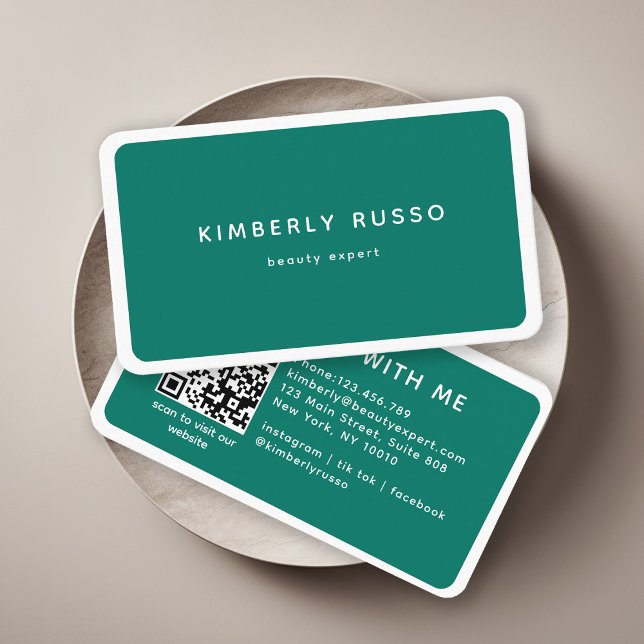 Modern Trendy QR Code Green Salon Business Card (Creator Uploaded)
