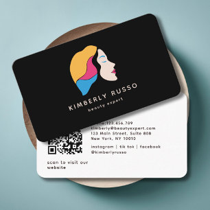 Modern, Trendy, QR Code, Salon, Women-Logo Busines Business Card
