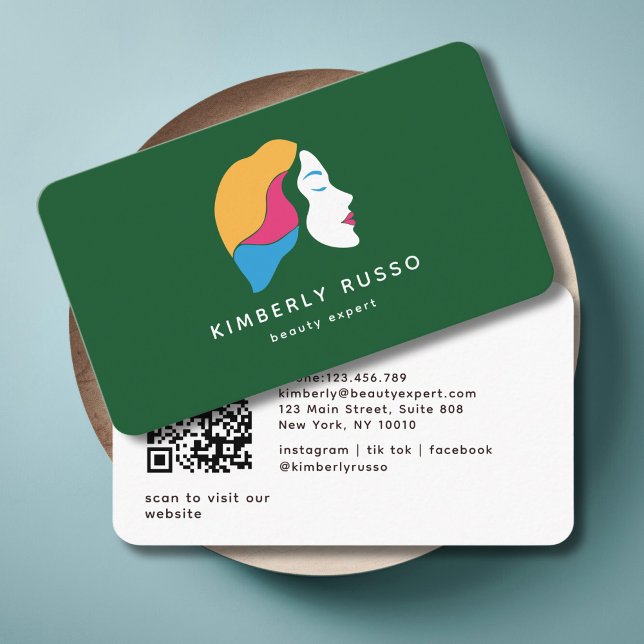 Modern, Trendy, QR Code, Salon, Women-Logo  Business Card (Modern, Trendy, QR Code, Salon, Women-Logo , colorful, Business Card)
