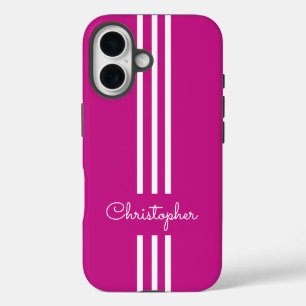Modern Trendy Racing Stripes monogrammed  iPhone 16 Case