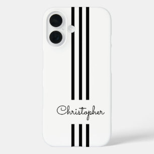 Modern Trendy Racing Stripes monogrammed  iPhone 16 Case