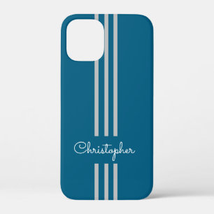 Modern Trendy Racing Stripes monogrammed iPhone 12 Mini Case
