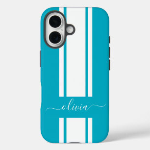 Modern Trendy Racing Stripes monogrammed iPhone 16 Case
