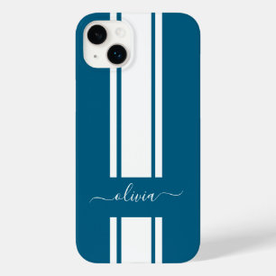 Modern Trendy Racing Stripes monogrammed Case-Mate iPhone 14 Plus Case
