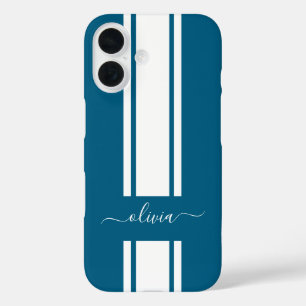 Modern Trendy Racing Stripes monogrammed  iPhone 16 Case