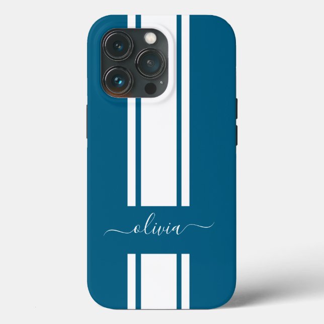 Modern Trendy Racing Stripes monogrammed  Case-Mate iPhone Case (Back)