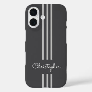 Modern Trendy Racing Stripes monogrammed  iPhone 16 Case