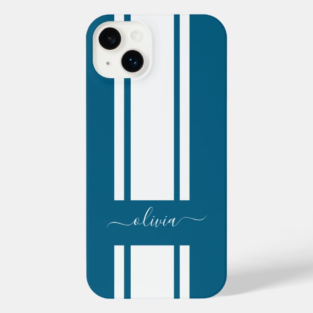 Modern Trendy Racing Stripes monogrammed  iPhone Case (Back)