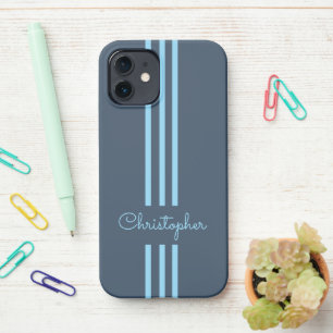 Modern Trendy Racing Stripes monogrammed  iPhone 12 Case
